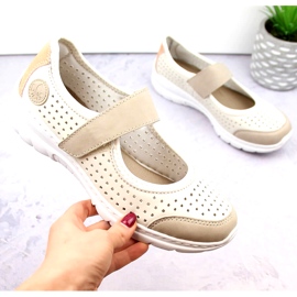 Chaussures ajourées confortables pour femmes avec velcro, beige Rieker L32B5-81