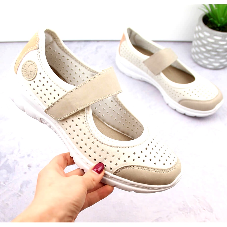 Chaussures ajourées confortables pour femmes avec velcro, beige Rieker L32B5-81