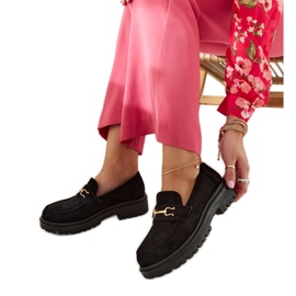 Mocassins en daim noir avec boucle Barbara le noir