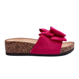 Tongs pour femmes sur plateforme en liège avec nœud Fuchsia Tarena rose