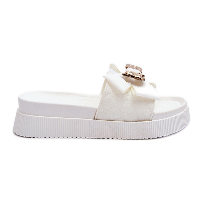 Tongs pour femmes avec nœud et ours en peluche, blanc Katterina blanche