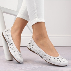 Ballerines ajourées confortables en cuir pour femme, blanc Rieker 41460-80