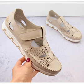 Chaussures femme en cuir ajouré avec velcro, beige Rieker 49958-61 Chaussures femme en cuir ajouré avec velcro, beige Rieker 49958-61