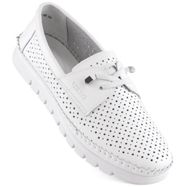 Slip-on femme en cuir ajouré, blanc Vinceza 7872