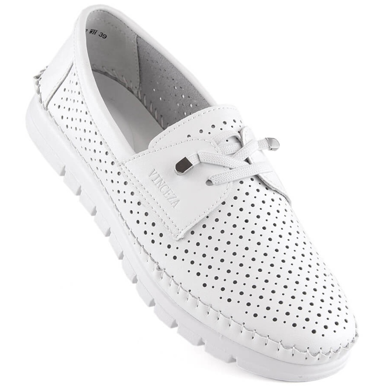 Slip-on femme en cuir ajouré, blanc Vinceza 7872 blanche Slip-on femme en cuir ajouré, blanc Vinceza 7872 blanche