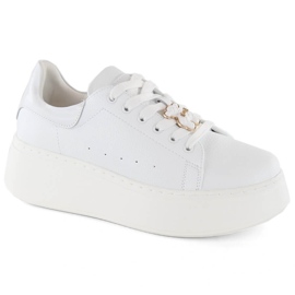 Chaussures en cuir pour femmes sur plateforme avec ours en peluche, blanc Vinceza 66641