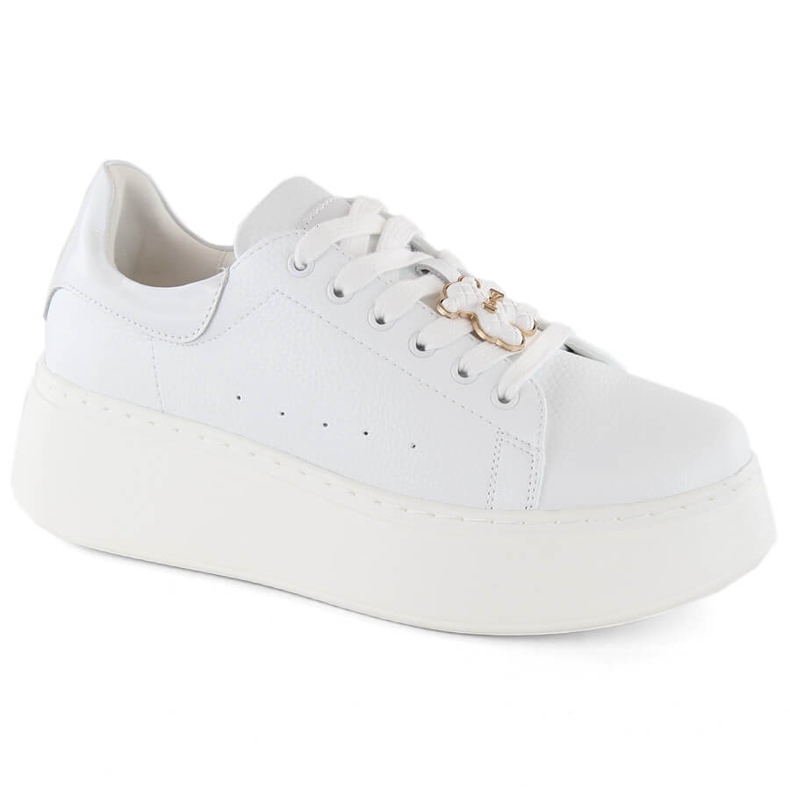 Chaussures en cuir pour femmes sur plateforme avec ours en peluche, blanc Vinceza 66641 blanche