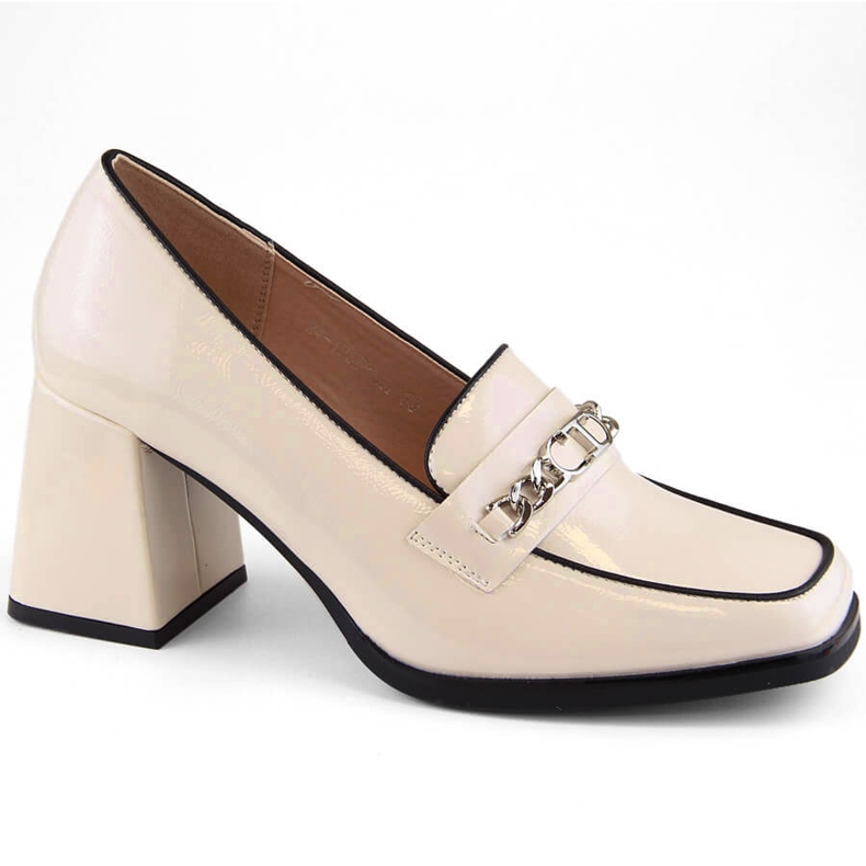 Chaussures vernies pour femme à talon décoratif, beige Potocki 12322
