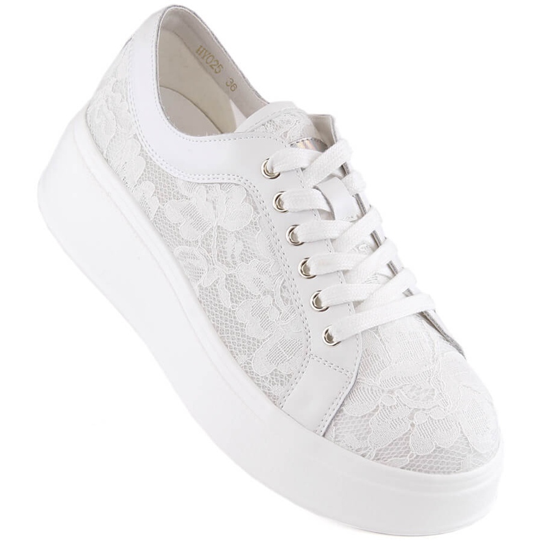 Chaussures de sport plateforme à lacets femme, blanches S.Barski HY025