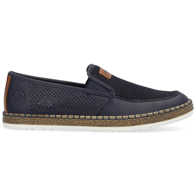 Chaussures à enfiler confortables en cuir ajouré pour hommes, bleu marine Rieker B5271-14