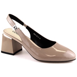 Sandales élégantes en cuir verni à talon haut pour femme, beige Vinceza 66600 Sandales élégantes en cuir verni à talon haut pour femme, beige Vinceza 66600