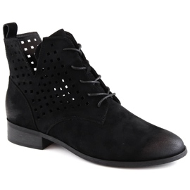 Bottines ajourées en daim à talon plat, noir Potocki SZ12089 le noir