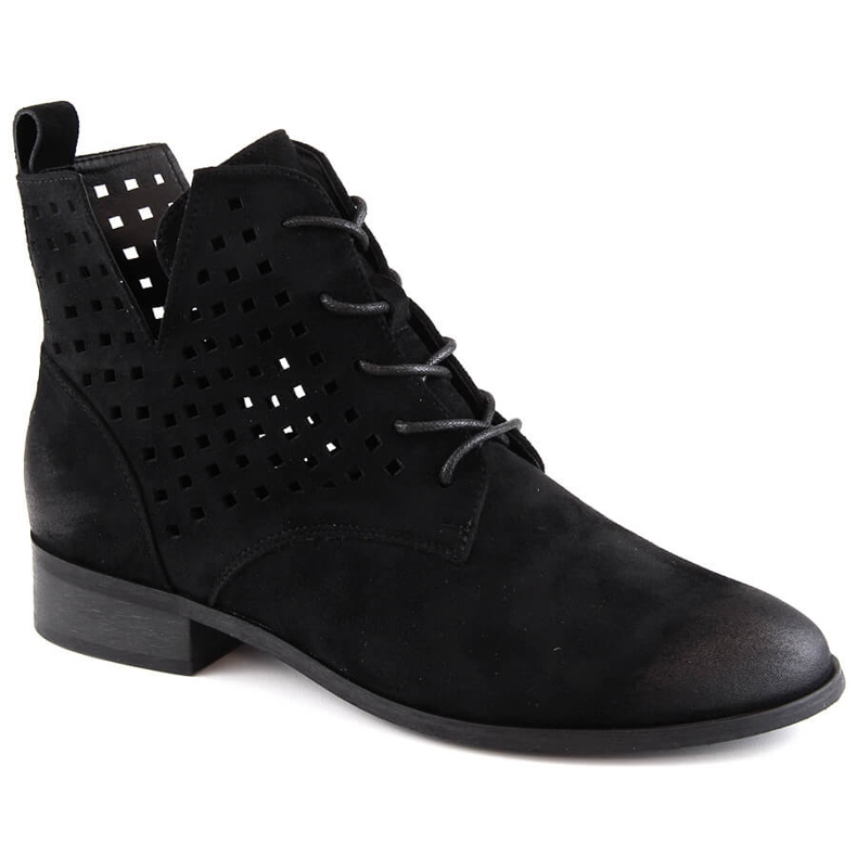 Bottines ajourées en daim à talon plat, noir Potocki SZ12089 le noir