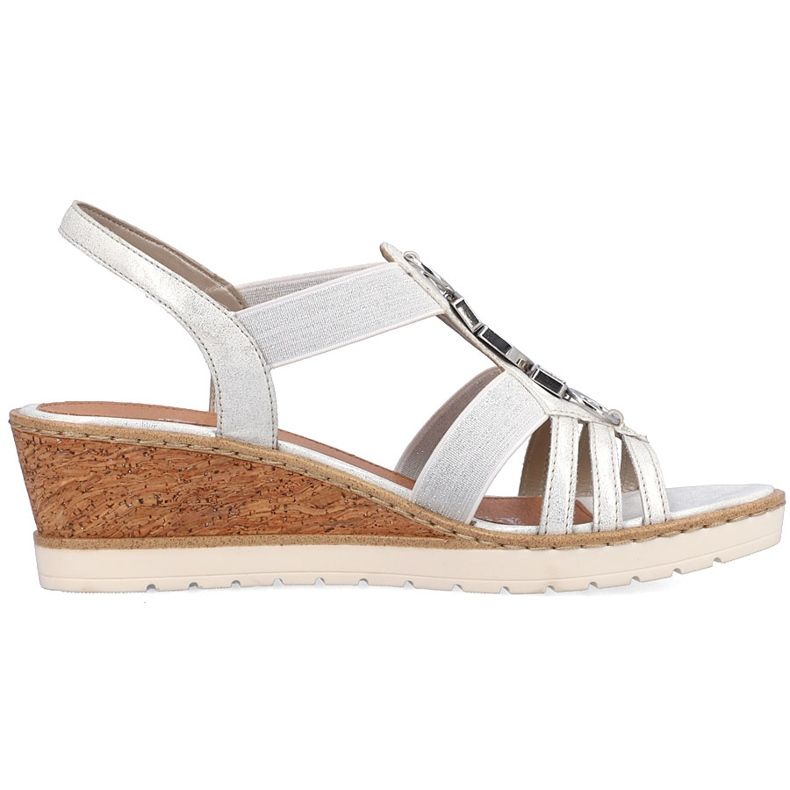 Sandales compensées à enfiler confortables pour femmes avec bandes élastiques Remonte R6264-80 argent