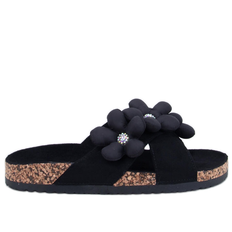Charss Tongs en liège noir avec fleurs coussin le noir