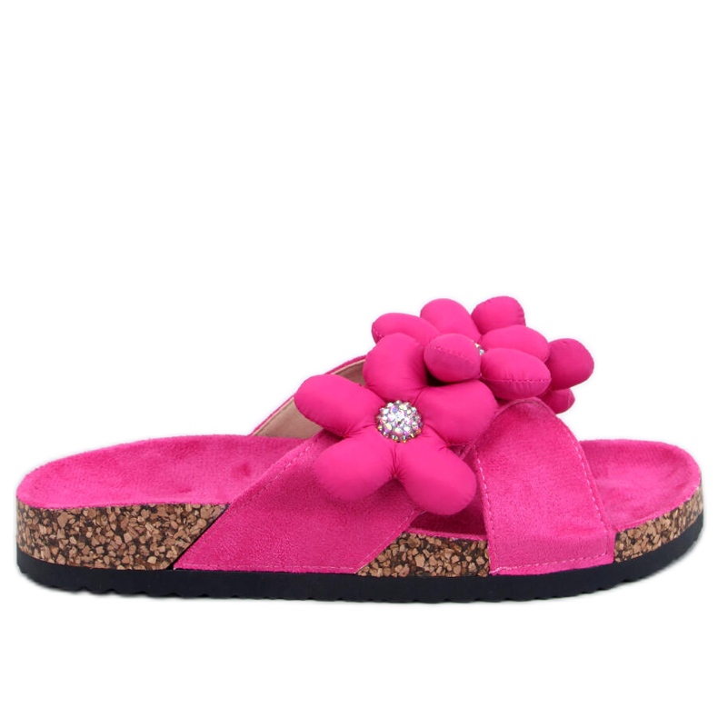 Charss Tongs en liège fuchsia avec fleurs coussin rose