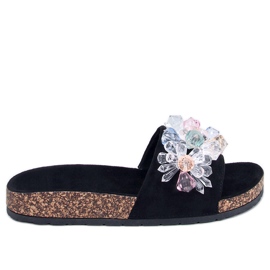 Maliv Chaussons en liège noir avec pierres