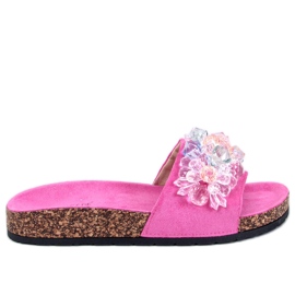 Tongs en liège avec pierres Maliv Fuchsia rose