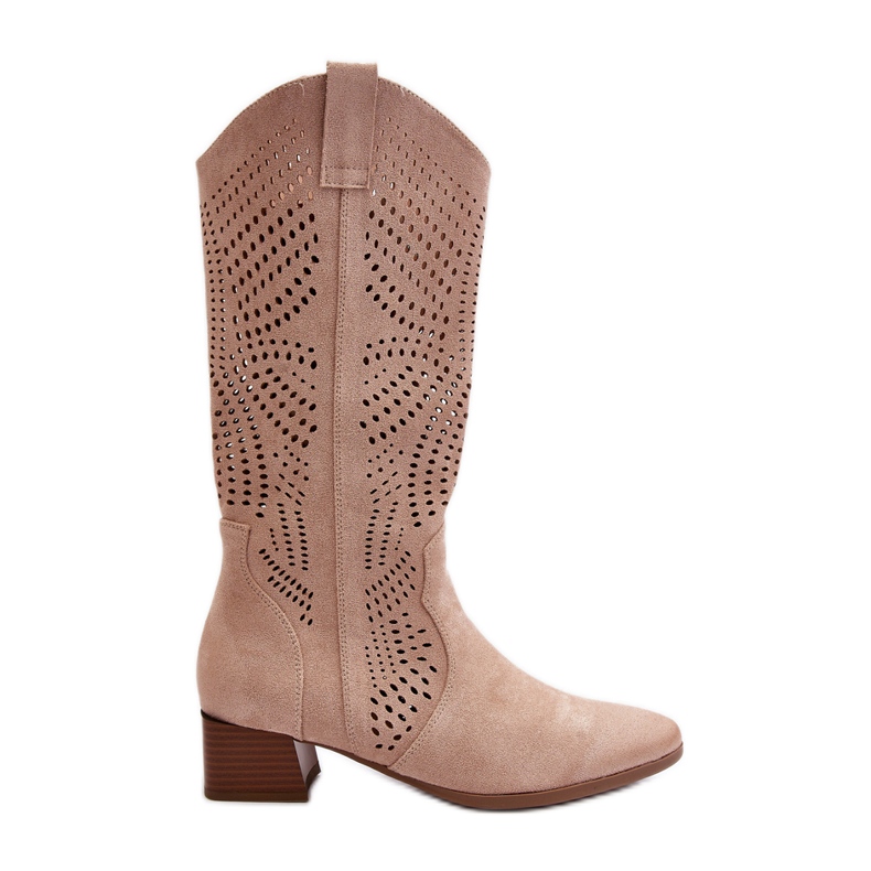 Vinceza Bottines beiges ajourées sur talon bas Walea