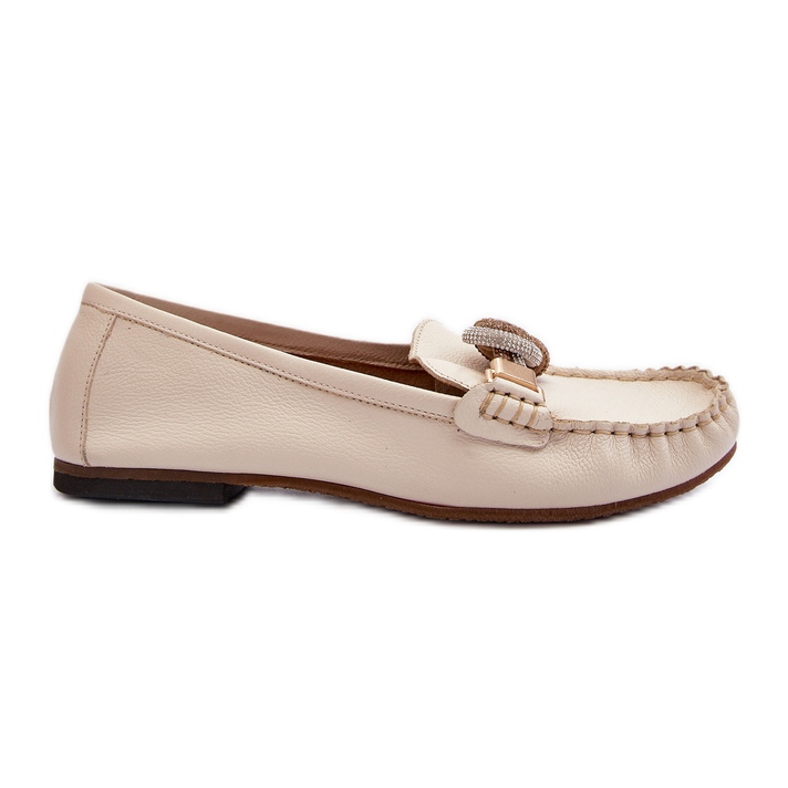 Mocassins En Cuir Pour Femme Avec Décoration Laura Messi 2761 Beige Clair
