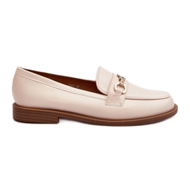 Mocassins en cuir écologique à talon plat pour femmes, beige Vimedia