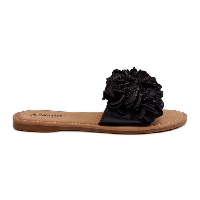 Tongs à fleurs pour femmes noires Eelfan le noir