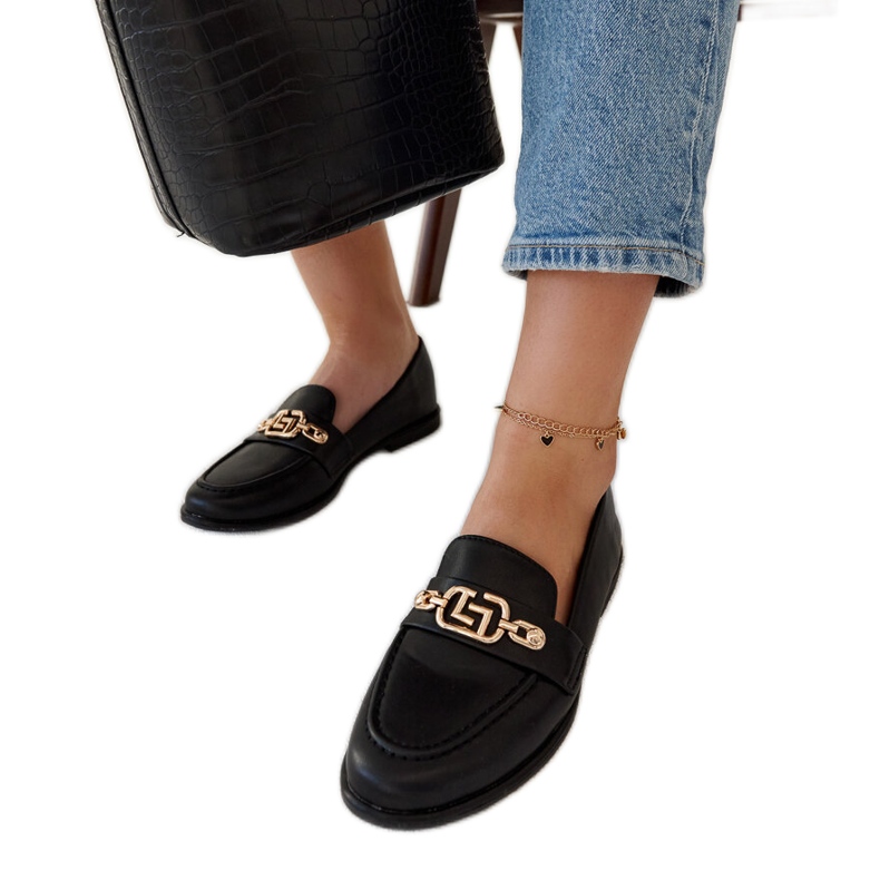 Mocassins noirs ornés d'une chaîne Kuens le noir