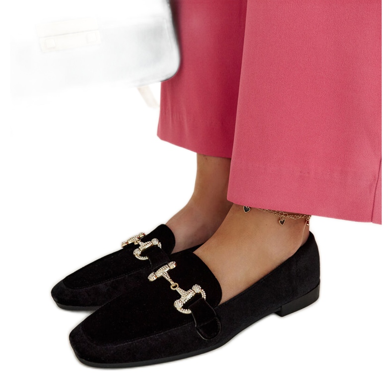 Mocassins en velours noir avec strass par Fabrizia le noir