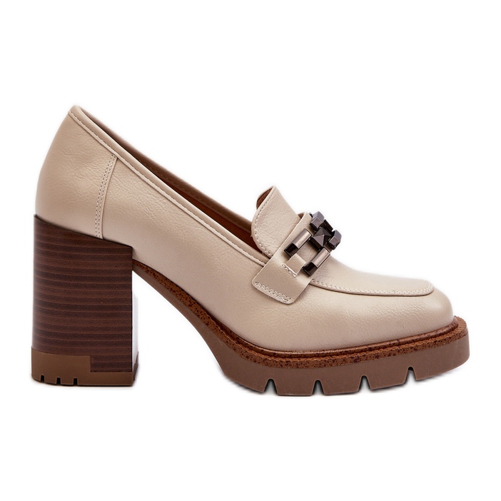 Vinceza Escarpins à talon haut massif avec décoration, beige Oradna