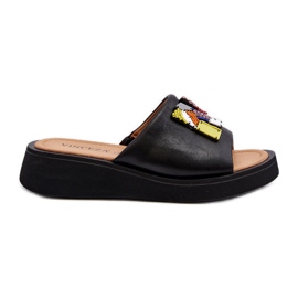 Vinceza Tongs En Cuir Pour Femme Avec Décoration, Noir Asames