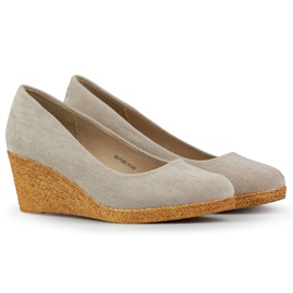Escarpins compensés confortables en daim, chaussures compensées pour femmes beige