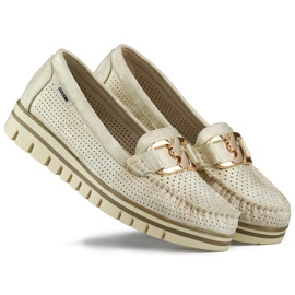 Mocassins ajourés femme confortables et élégants, chaussures ajourées dorées beige