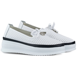 Chaussures ajourées en cuir pour femme, mocassins confortables en cuir naturel blanc