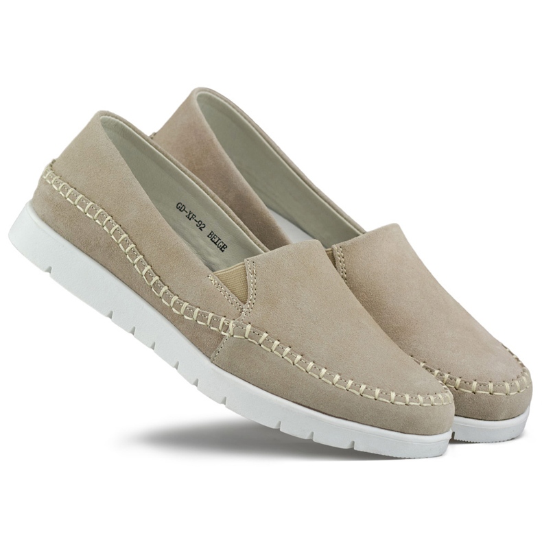 Chaussures confortables pour femmes en cuir naturel à semelle plate beige