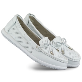 Mocassins ajourés femme en cuir naturel, chaussures en cuir ajouré blanc