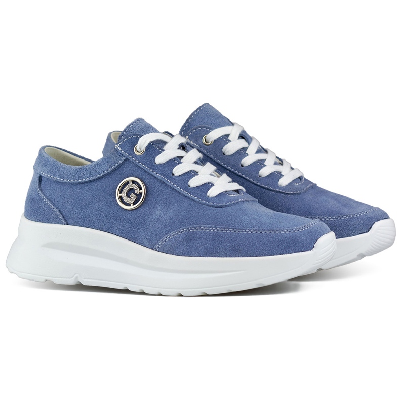 Baskets pour femmes en cuir naturel couleur jean bleu