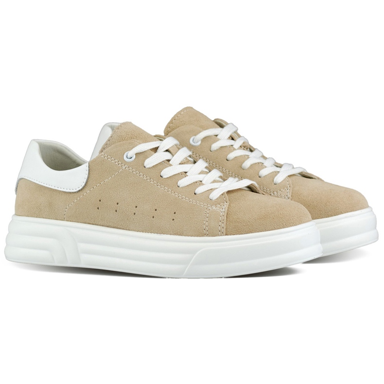 Chaussures en cuir à semelle plate pour femme, beige Chaussures en cuir à semelle plate pour femme, beige