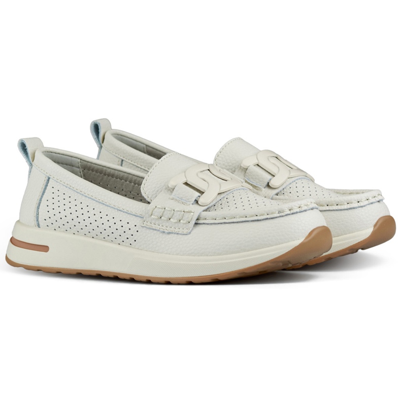 Mocassins confortables en cuir pour femmes, chaussures pour femmes beiges ajourées en cuir naturel