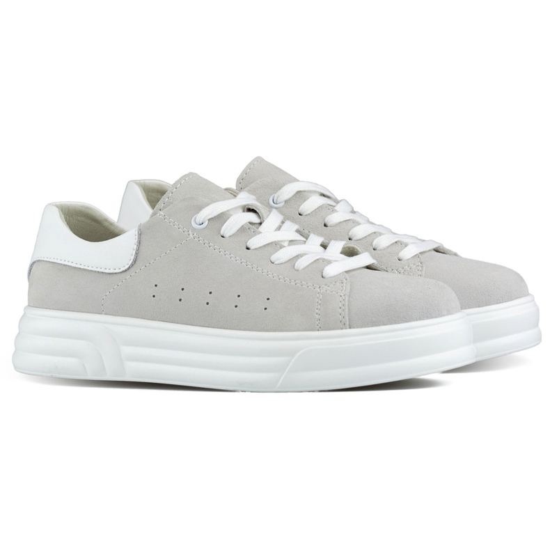 Chaussures en cuir à semelle plate pour femmes, gris