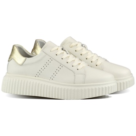 Chaussures de sport beiges pour femmes en cuir naturel, chaussures en cuir pour femmes