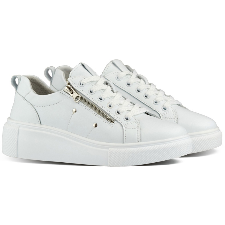 Chaussures de sport femme en cuir blanc blanche