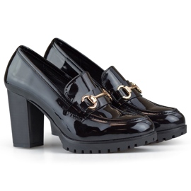 Chaussures femme en cuir verni à talon haut, escarpins vernis noirs