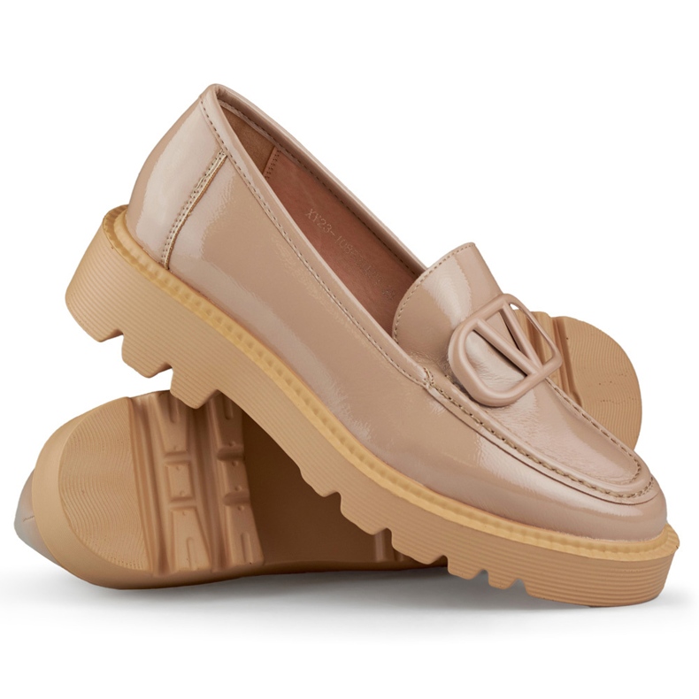 Mocassins femme beige verni