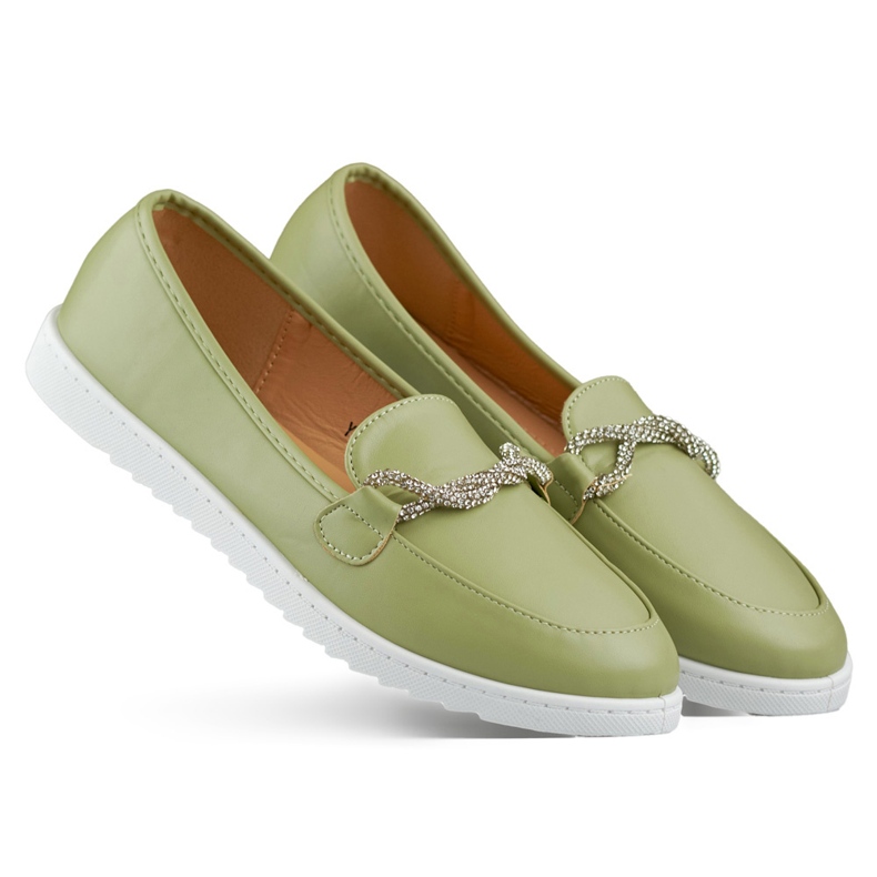 Mocassins femme confortables avec strass vert