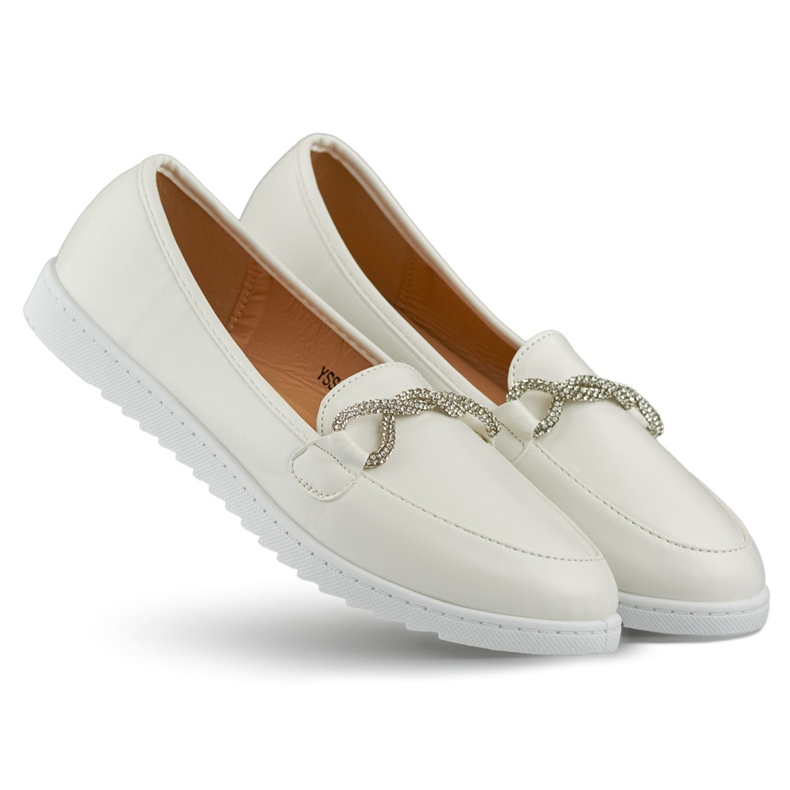 Mocassins femme blancs confortables avec strass blanche Mocassins femme blancs confortables avec strass blanche