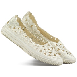 Ballerines à découpes ajourées, chaussures femme à motif fleuri beige