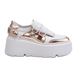Zazoo 1833 Baskets en Cuir sur Semelle Massive pour Femme, Blanc et Doré