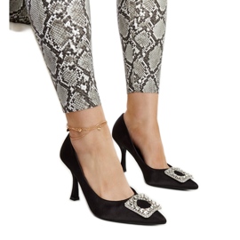 Escarpins noirs finition satinée et strass Clemente