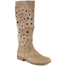 Bottines ajourées à talons bas pour femme en daim, beige Jezzi ASA142-50