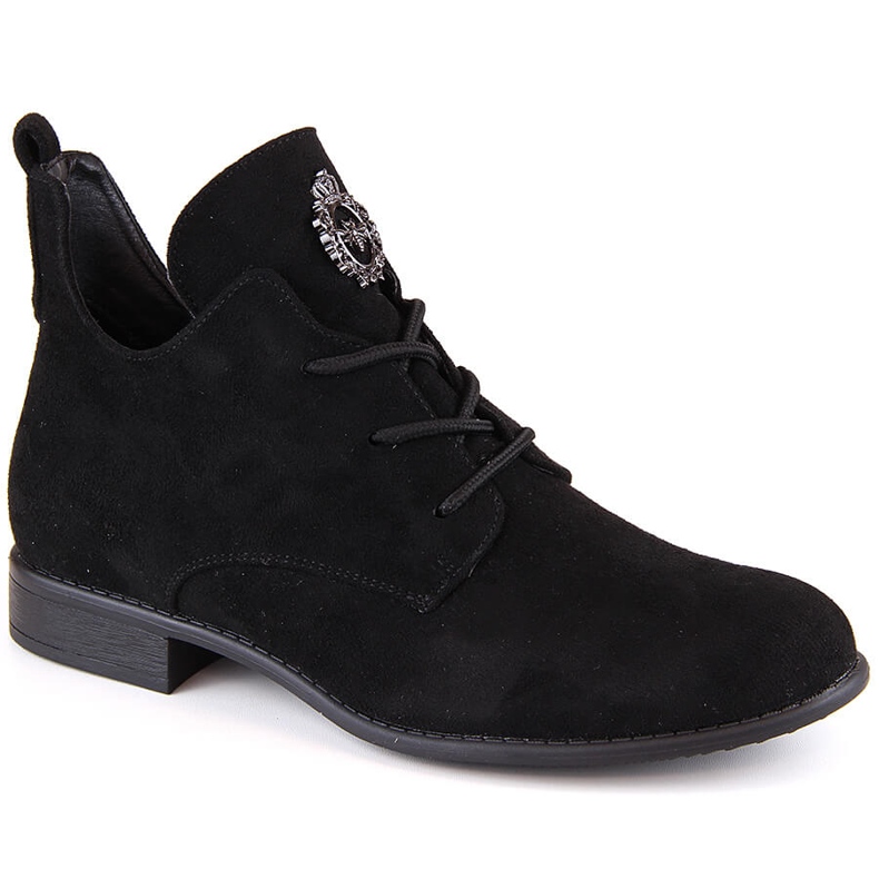 Bottines à talons bas pour femme en daim noir Jezzi ASA142-54 le noir